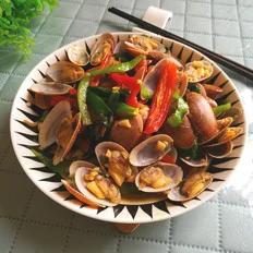 双椒炒花甲的做法-咸鲜味炒菜谱