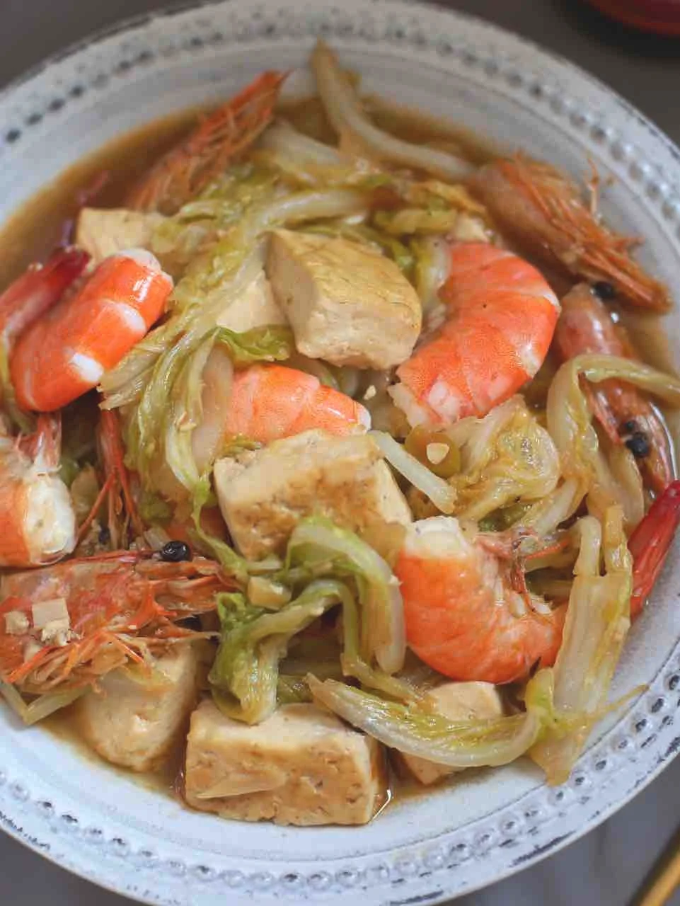 白菜鲜虾豆腐煲的作法-家常味炖菜谱